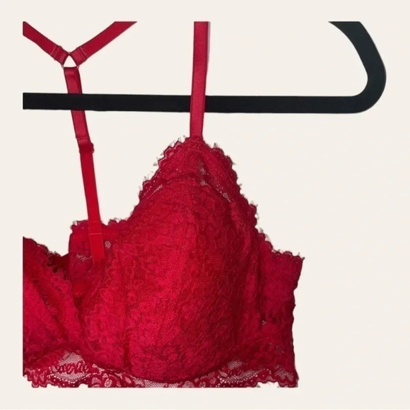 0608W. Aerie Women's Red Lace Racerback Bralette Size Large Wireless‎ - Picture 4 of 10